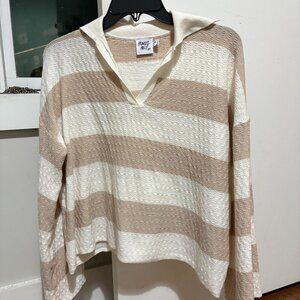 Princess Polly Long Sleeve Bell Sleeve Striped Collared Sweater top Size 2